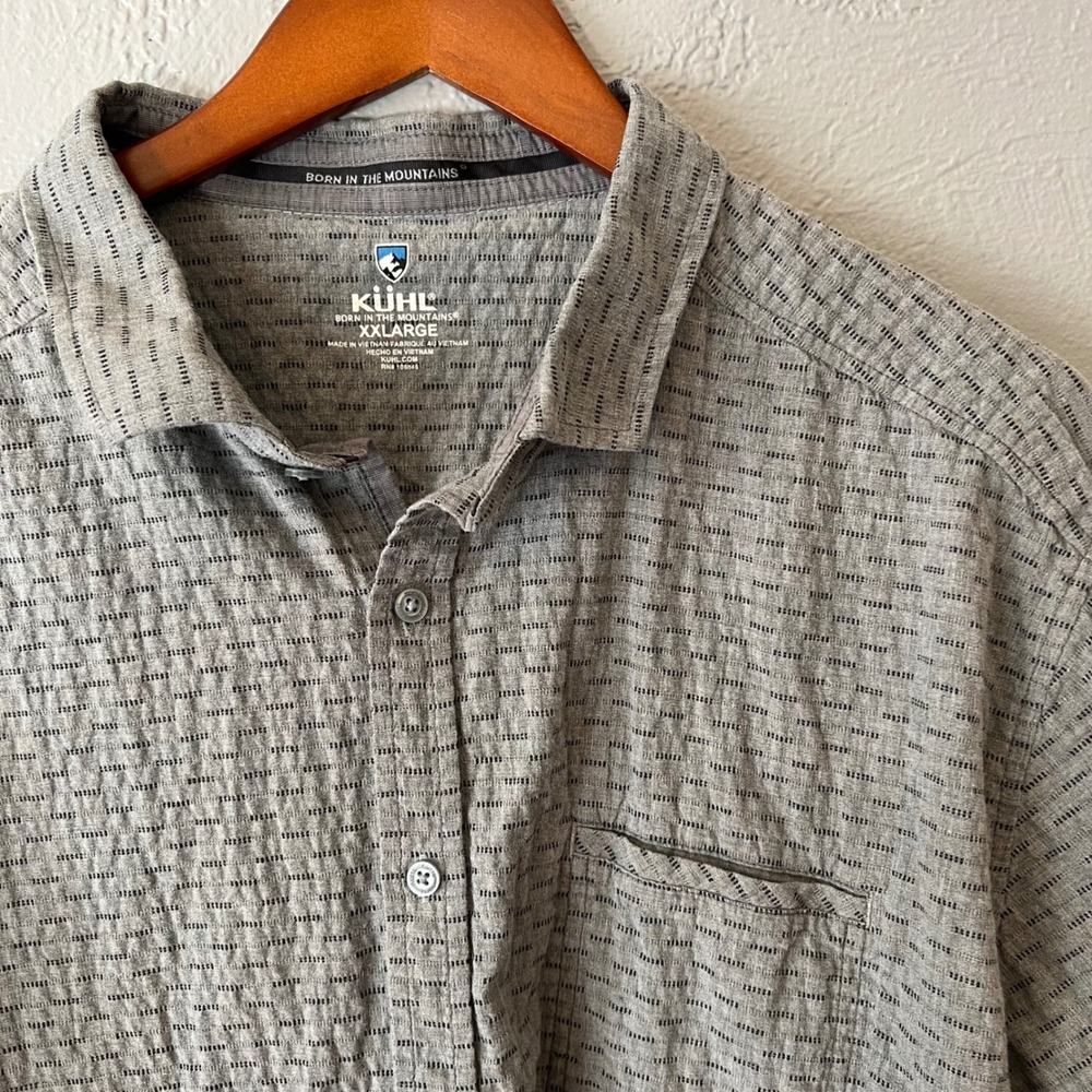 Kuhl Mens XXL Gray Textured Short Sleeve Button Down Hiking Shirt Pocket